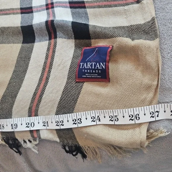 Tartan 100% Viscose Camel Red Black White Plaid Large  Scarf Classic Academia - Picture 6 of 8